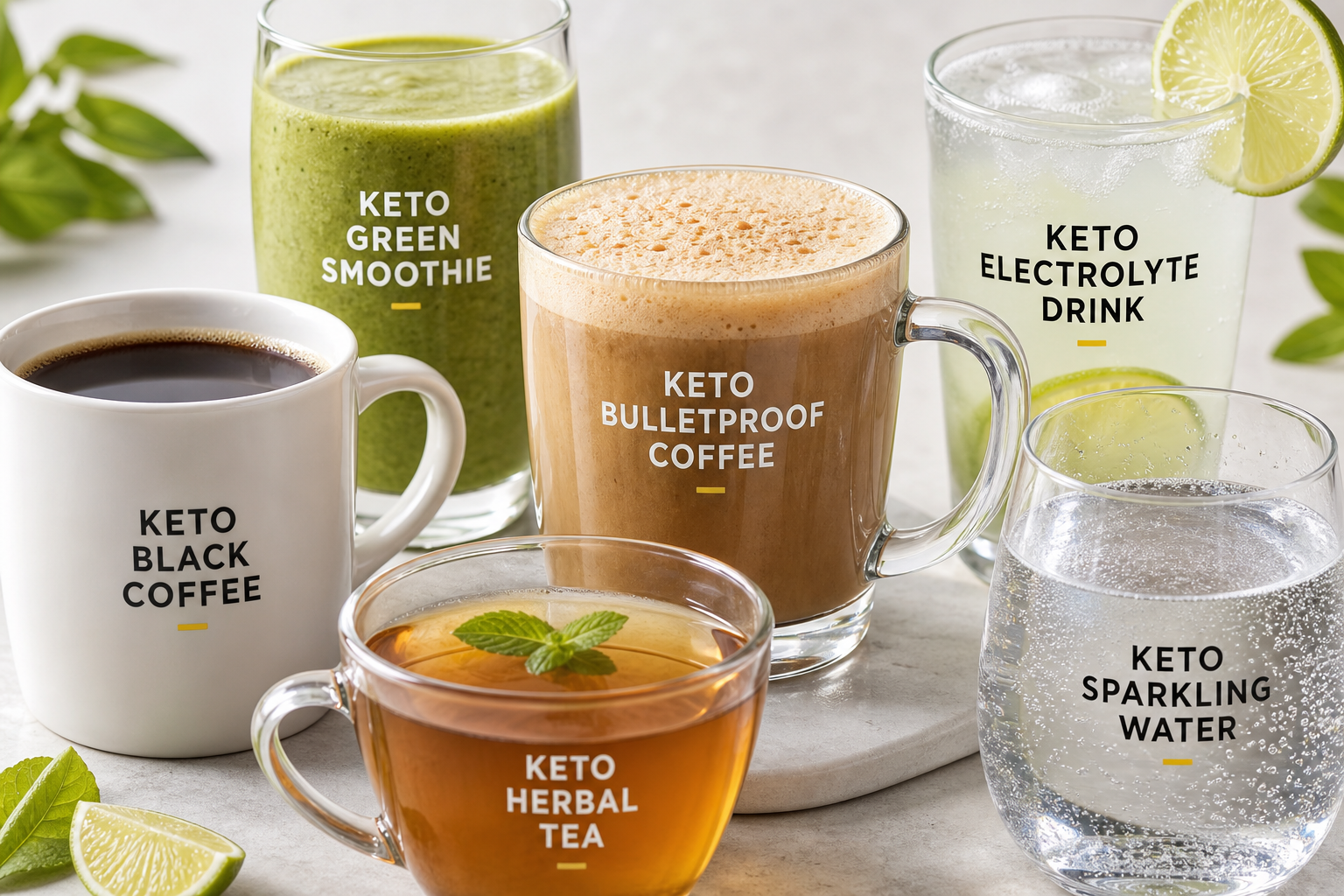 Keto beverages on clean surface