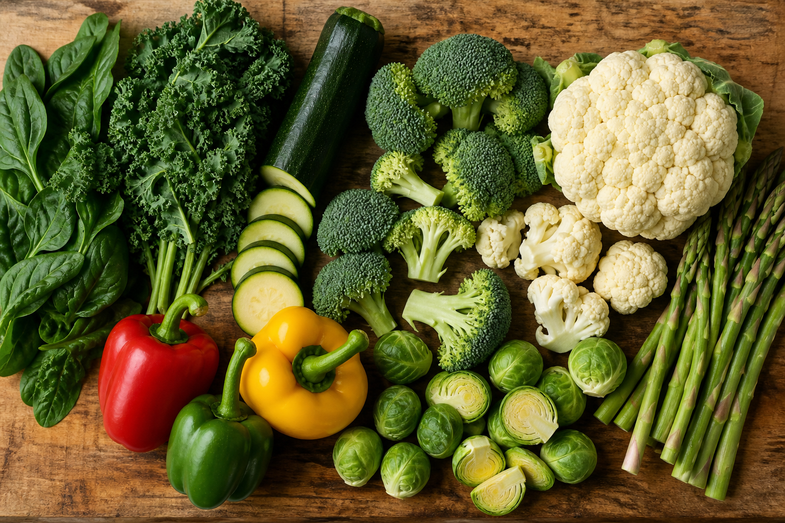 Fresh low-carb vegetables on wood cutting board